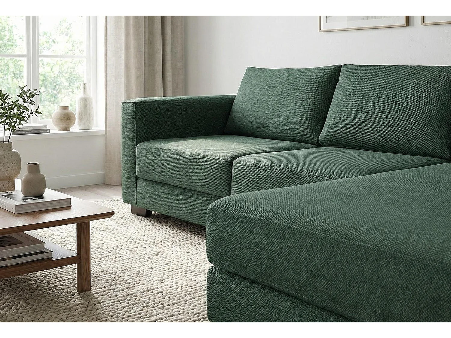 Kaizer Corner Sofa with Bubble Fabric Right Facing Jungle Green