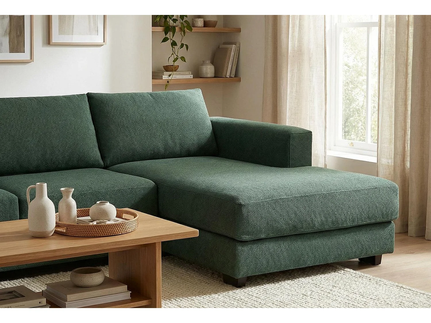 Kaizer Corner Sofa with Bubble Fabric Right Facing Jungle Green