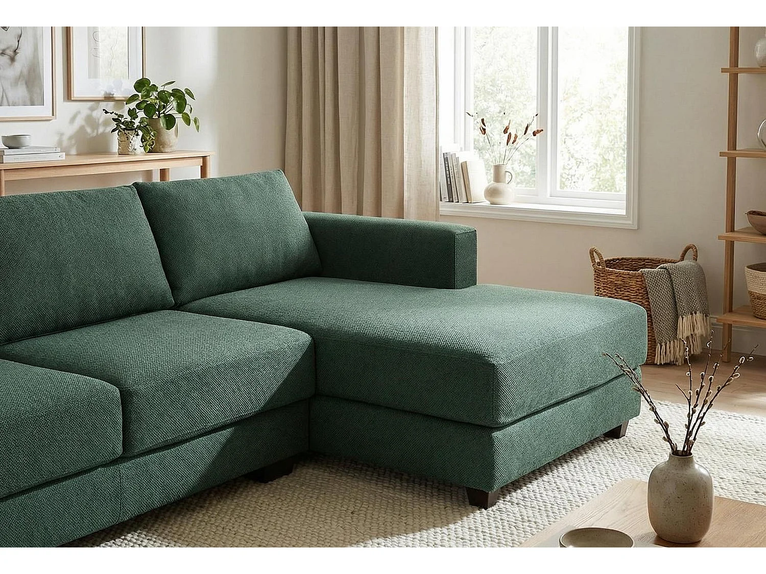 Kaizer Corner Sofa with Bubble Fabric Right Facing Jungle Green