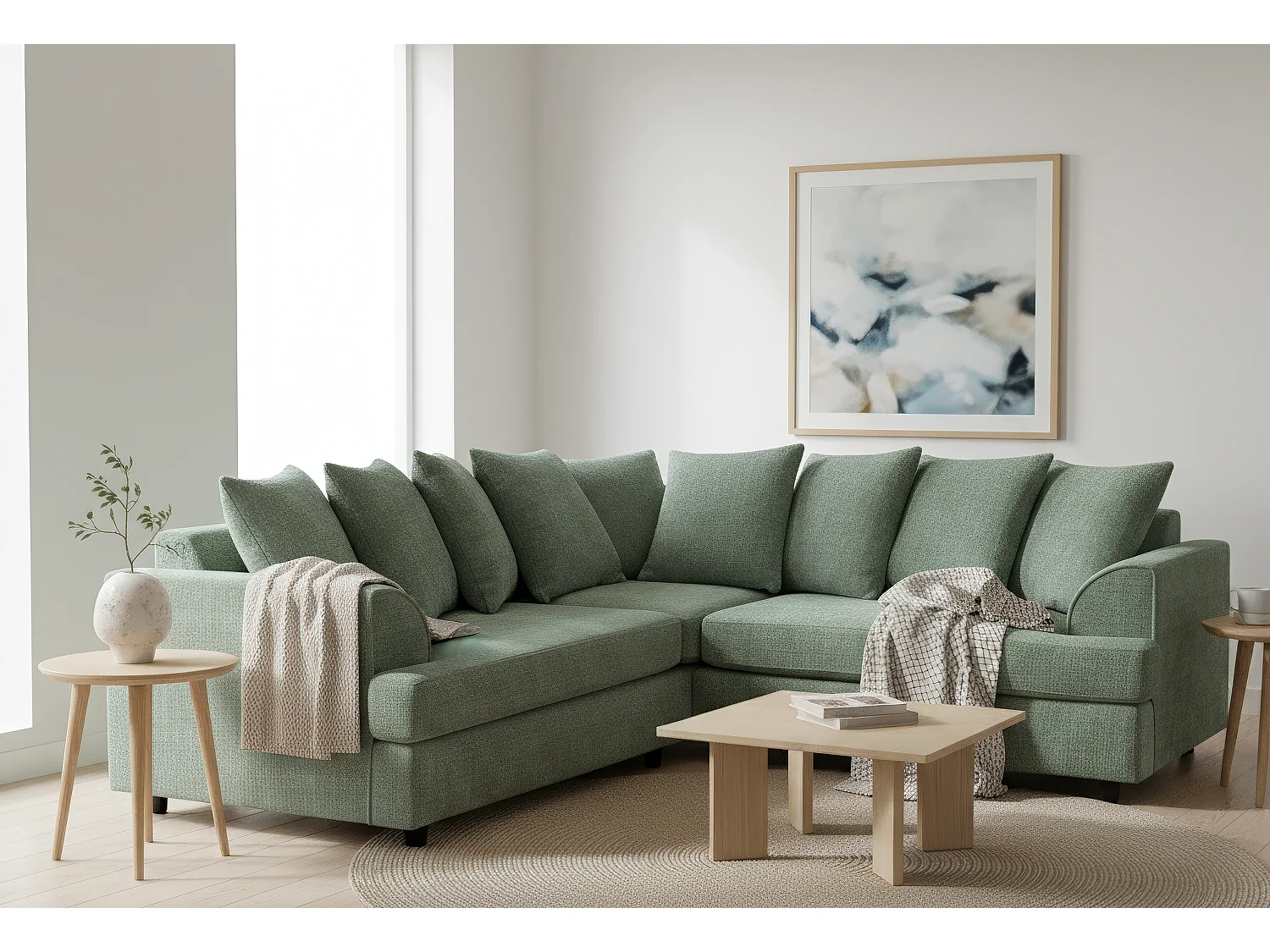 Ferguson Chenille Corner Sofa with Deep Seats and Angular Arms Available in Rifle Green