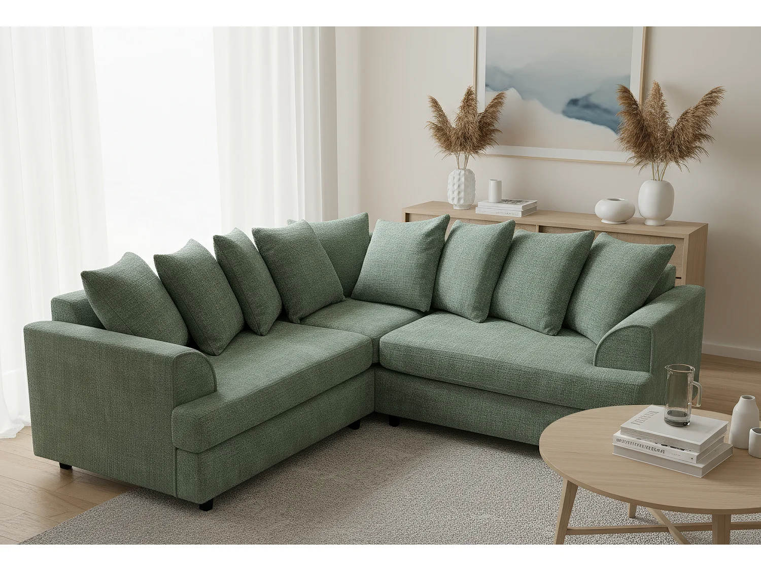 Ferguson Chenille Corner Sofa with Deep Seats and Angular Arms Available in Rifle Green