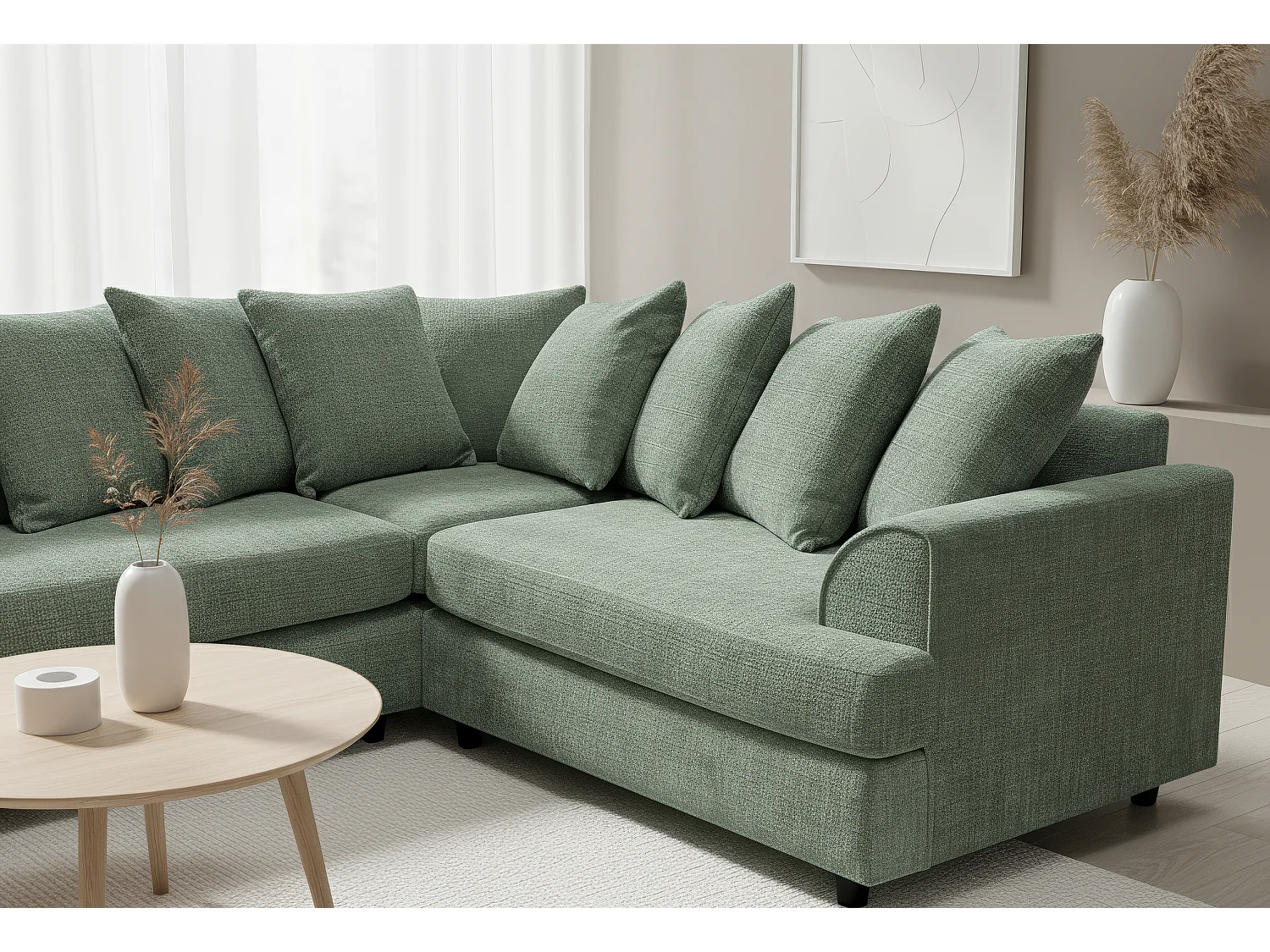 Ferguson Chenille Corner Sofa with Deep Seats and Angular Arms Available in Rifle Green