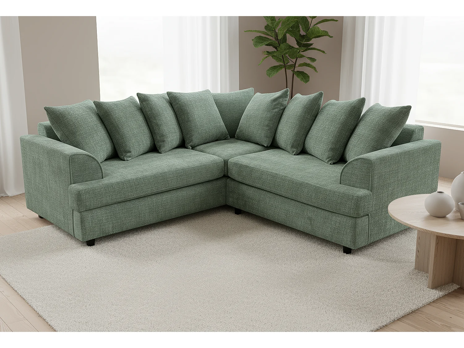 Ferguson Chenille Corner Sofa with Deep Seats and Angular Arms Available in Rifle Green