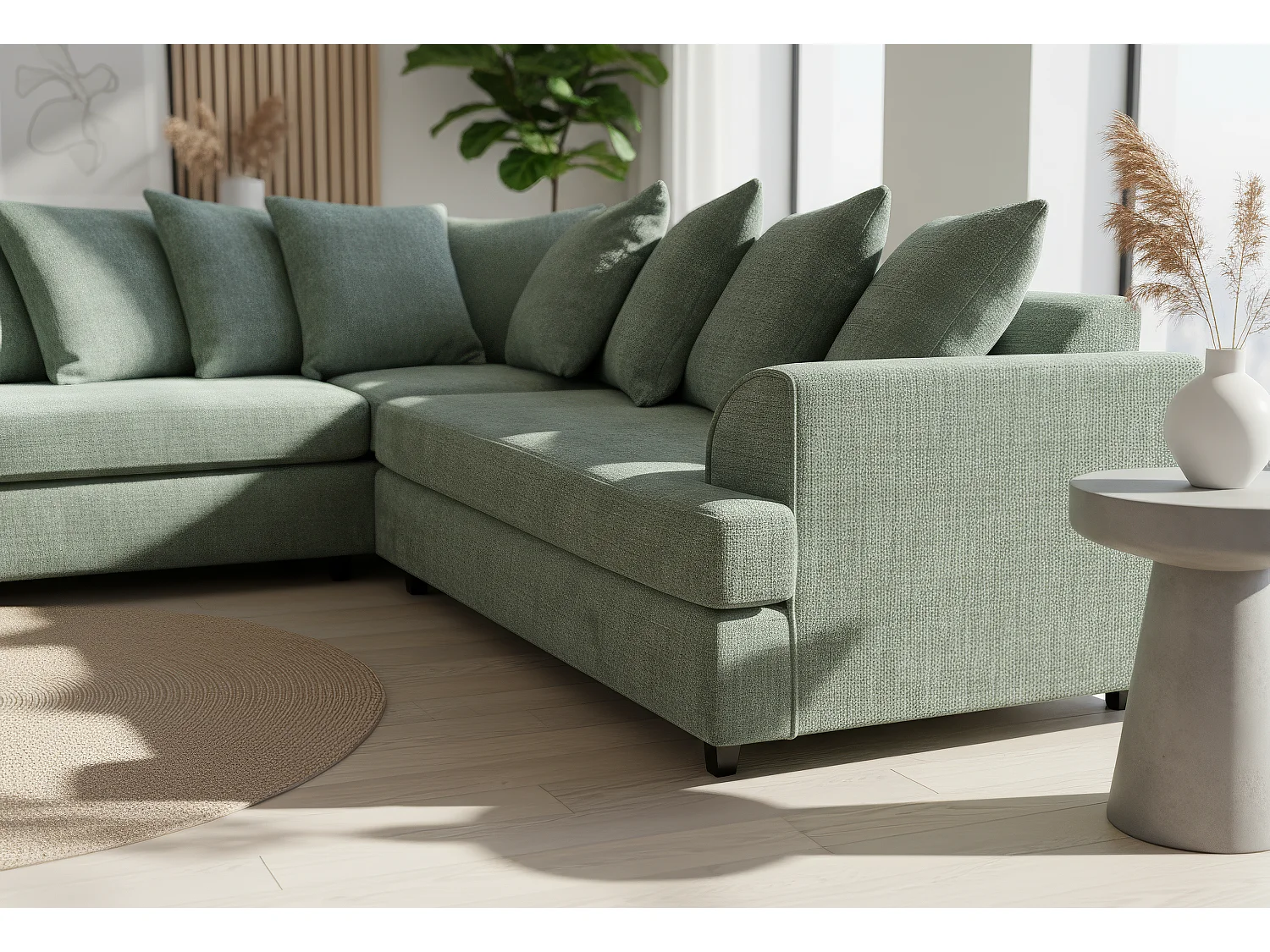 Ferguson Chenille Corner Sofa with Deep Seats and Angular Arms Available in Rifle Green