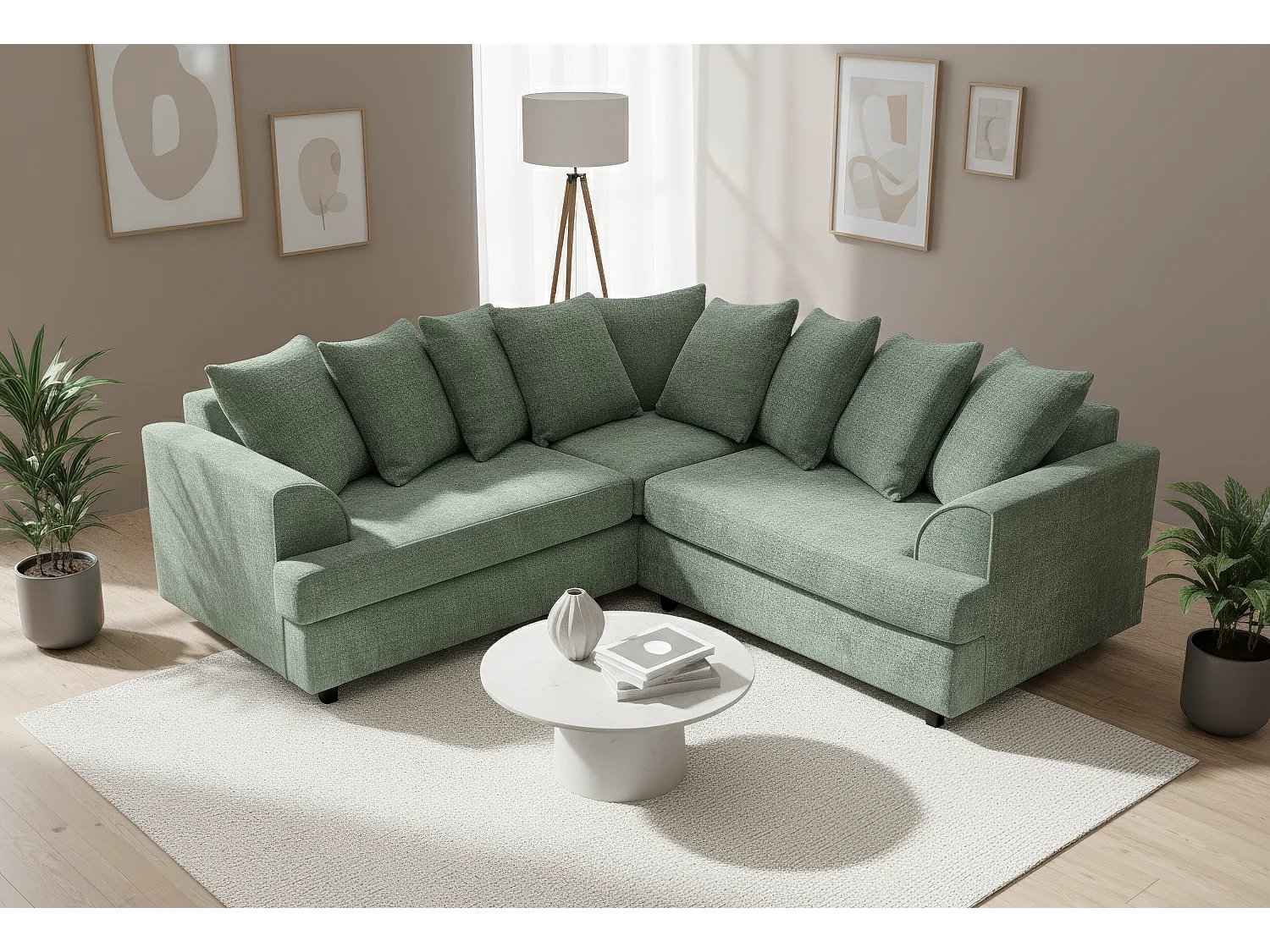 Ferguson Chenille Corner Sofa with Deep Seats and Angular Arms Available in Rifle Green