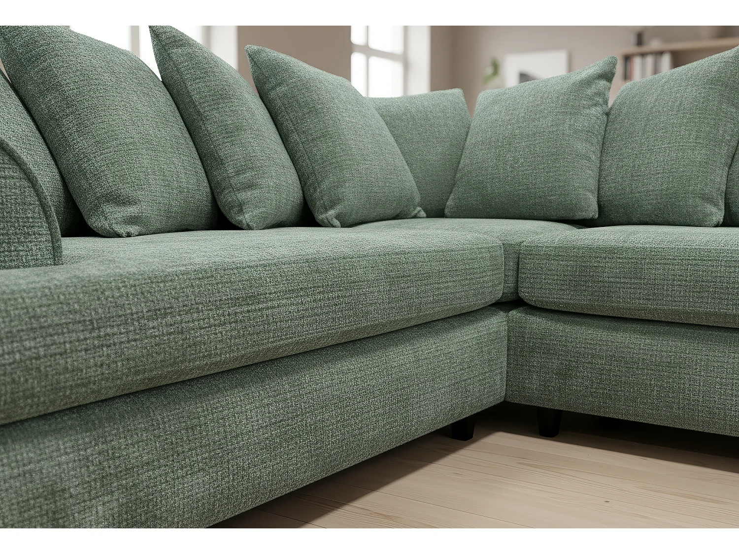 Ferguson Chenille Corner Sofa with Deep Seats and Angular Arms Available in Rifle Green