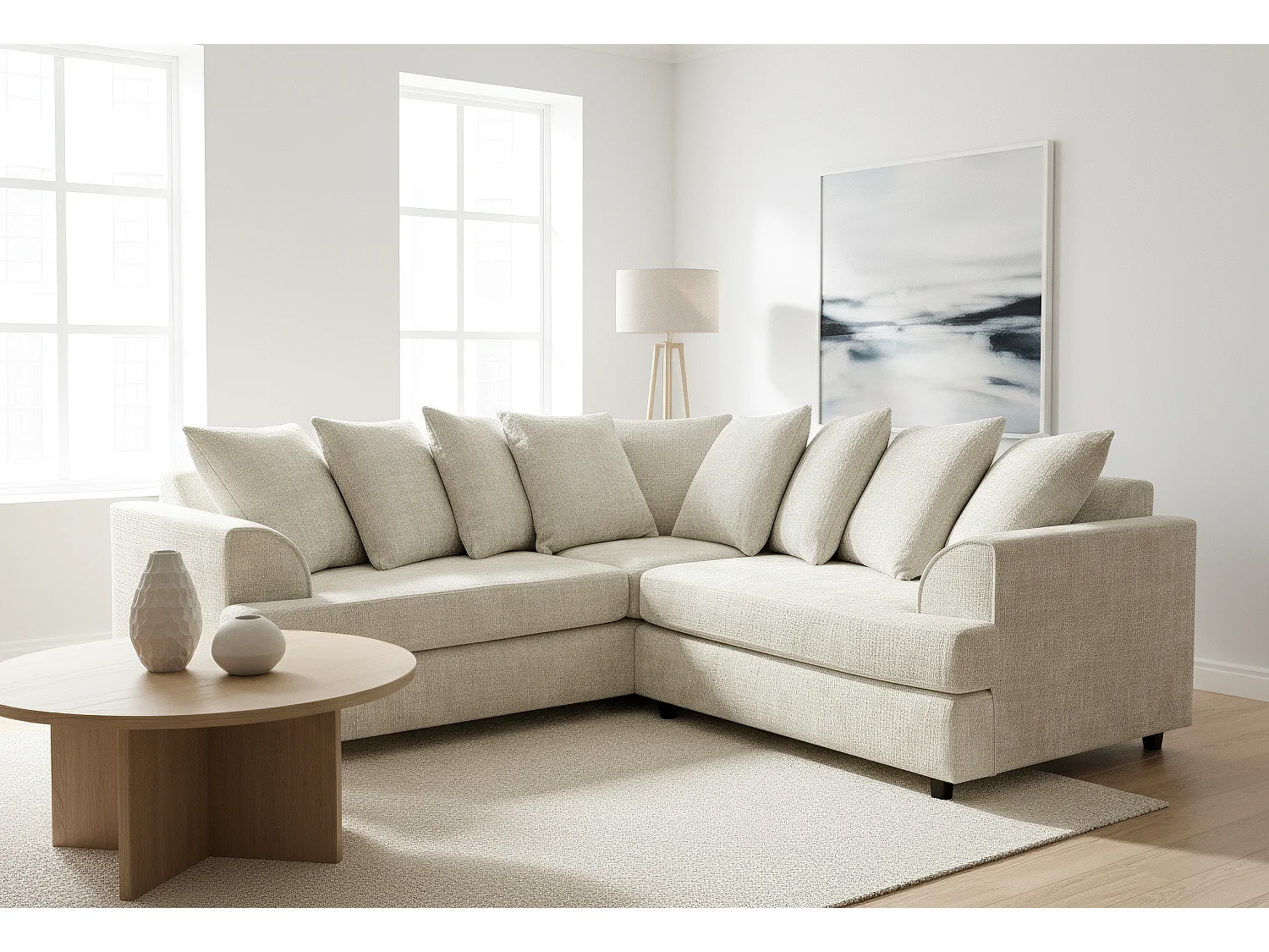 Ferguson Chenille Corner Sofa with Deep Seats and Angular Arms Available in Beige