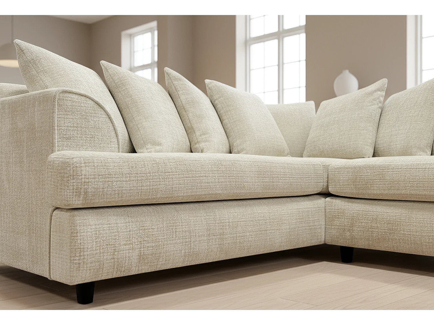 Ferguson Chenille Corner Sofa with Deep Seats and Angular Arms Available in Beige