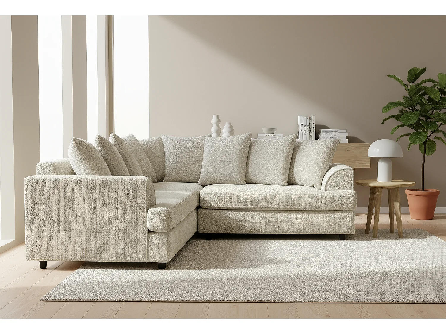 Ferguson Chenille Corner Sofa with Deep Seats and Angular Arms Available in Beige