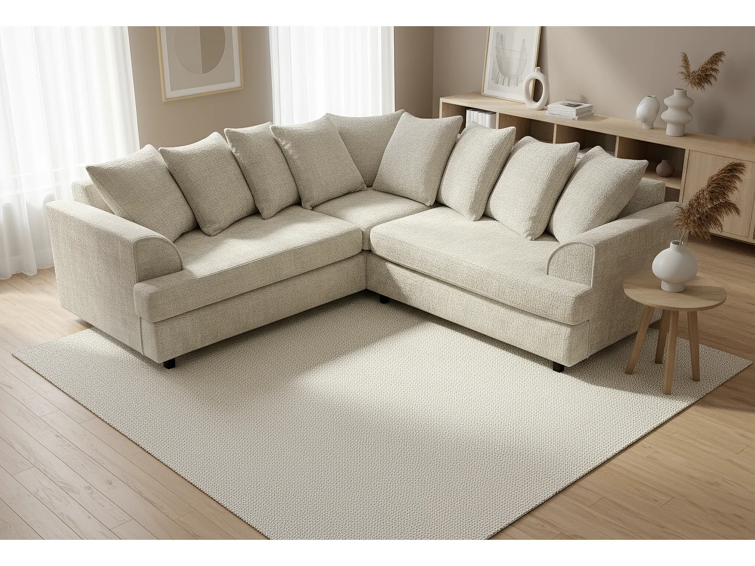 Ferguson Chenille Corner Sofa with Deep Seats and Angular Arms Available in Beige