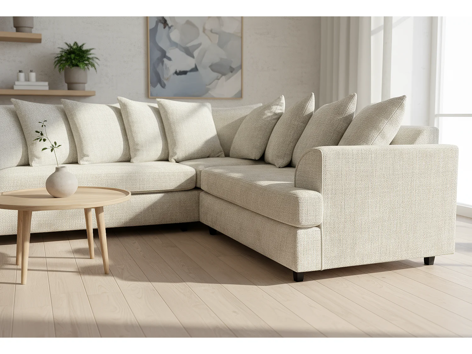 Ferguson Chenille Corner Sofa with Deep Seats and Angular Arms Available in Beige