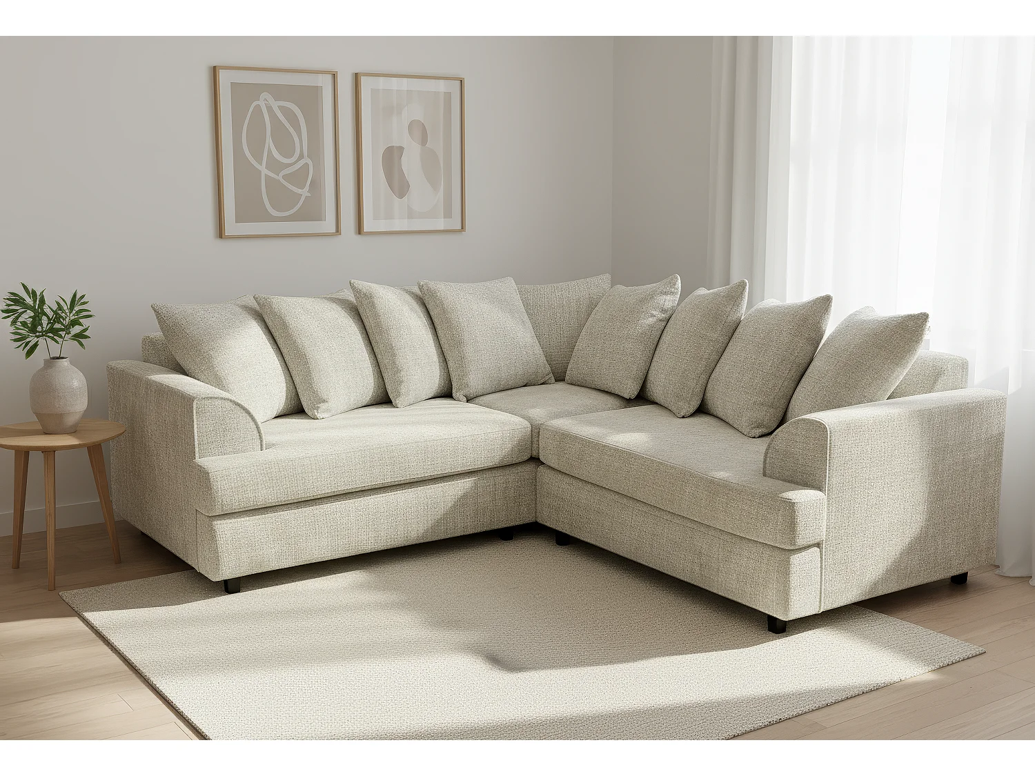 Ferguson Chenille Corner Sofa with Deep Seats and Angular Arms Available in Cream