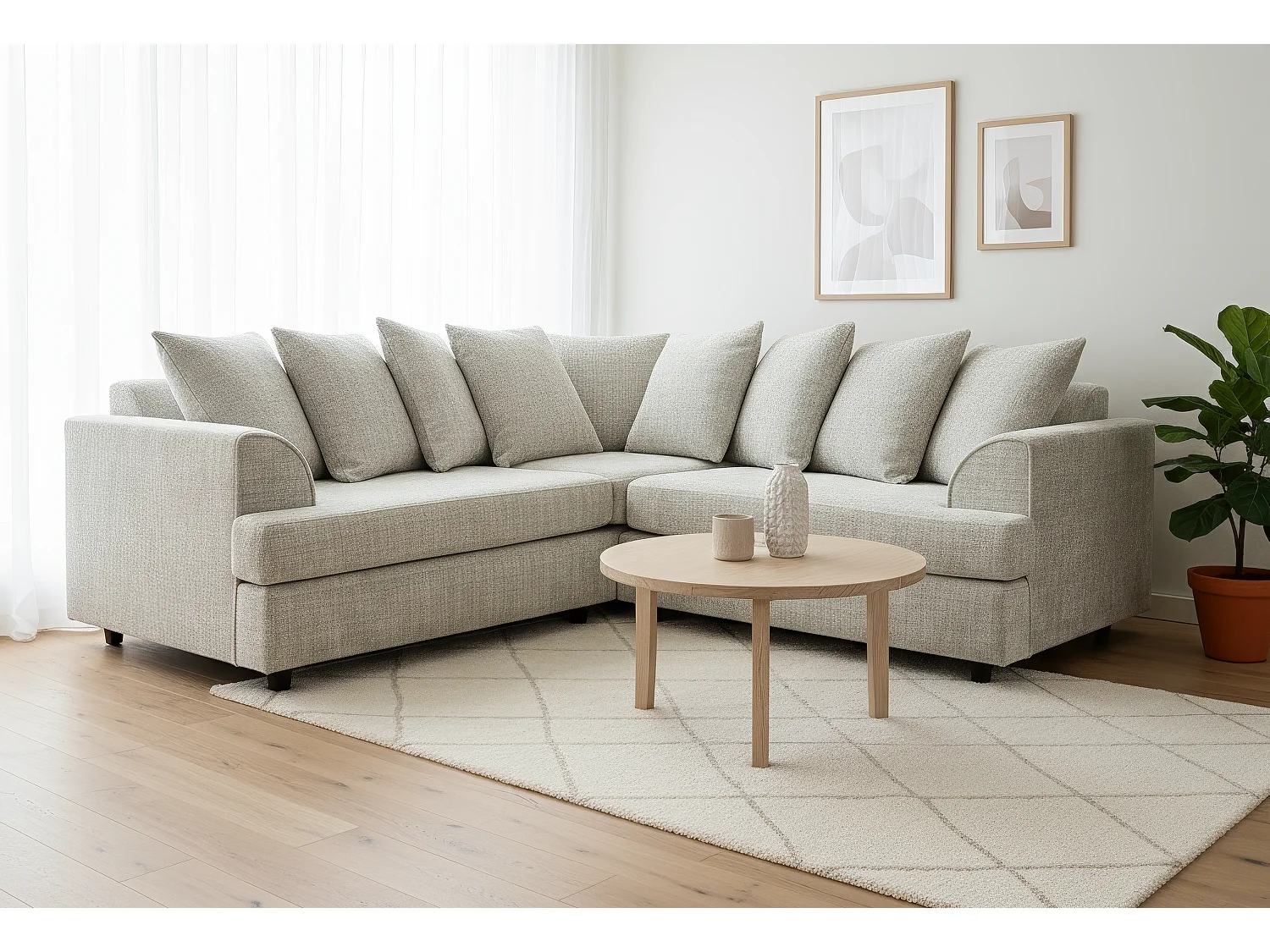 Ferguson Chenille Corner Sofa with Deep Seats and Angular Arms Available in Cream