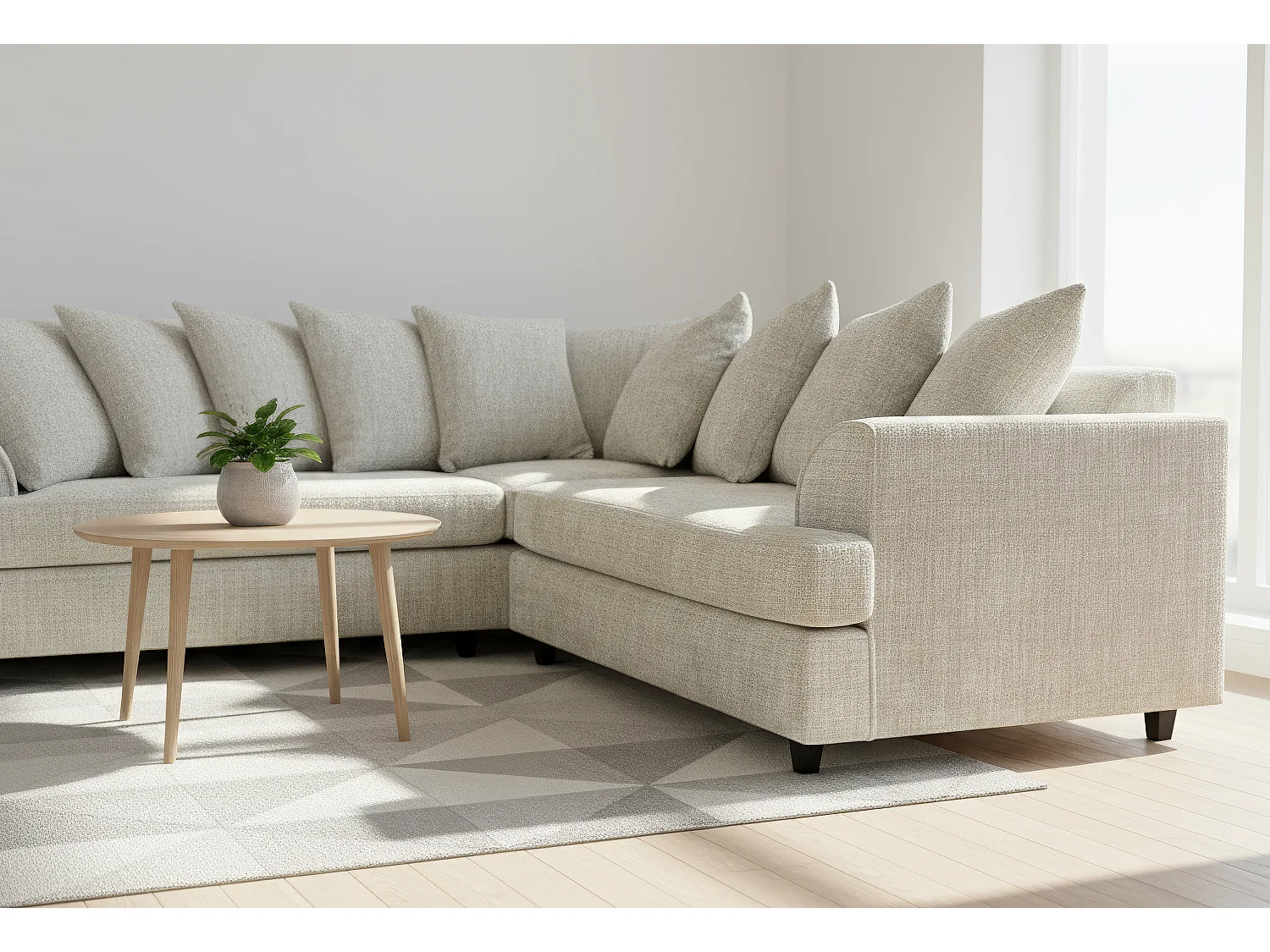 Ferguson Chenille Corner Sofa with Deep Seats and Angular Arms Available in Cream
