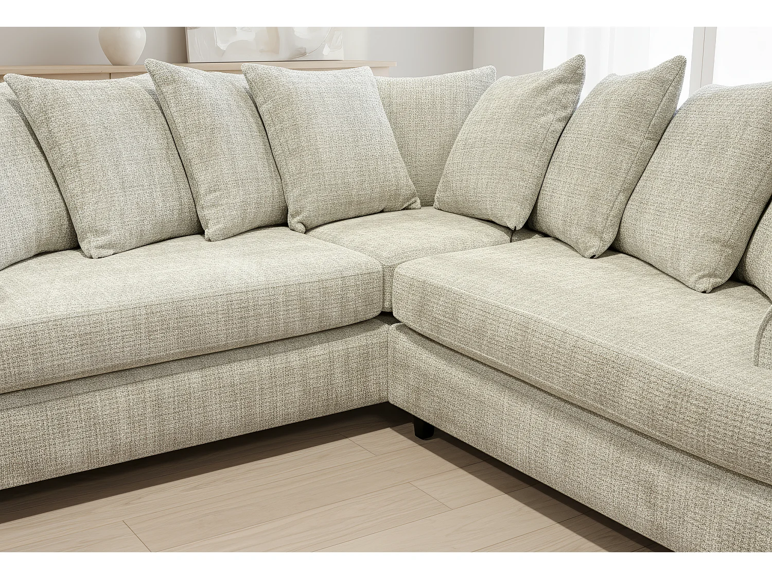 Ferguson Chenille Corner Sofa with Deep Seats and Angular Arms Available in Cream