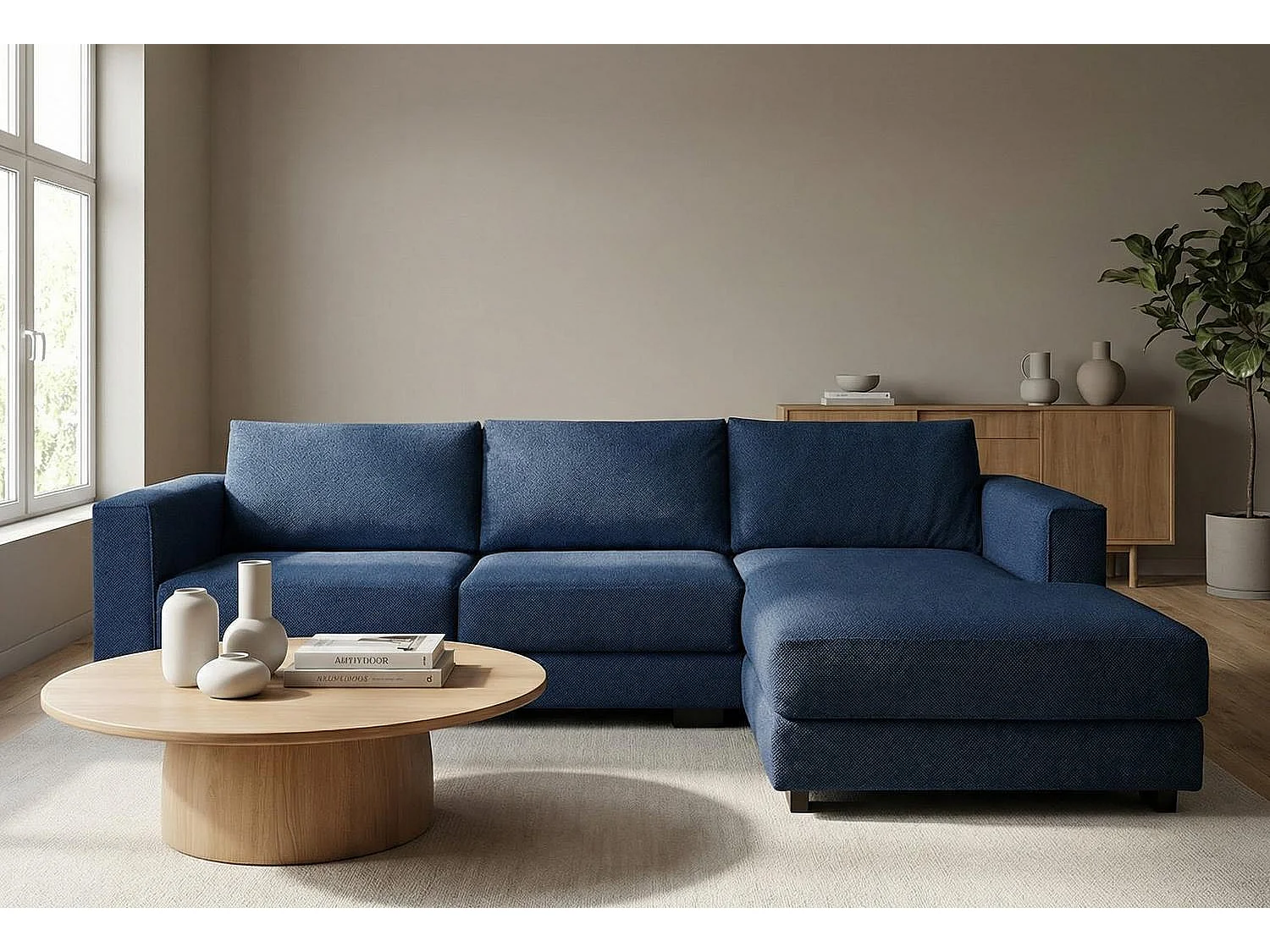 Kaizer Corner Sofa with Bubble Fabric Right Facing Dark Blue