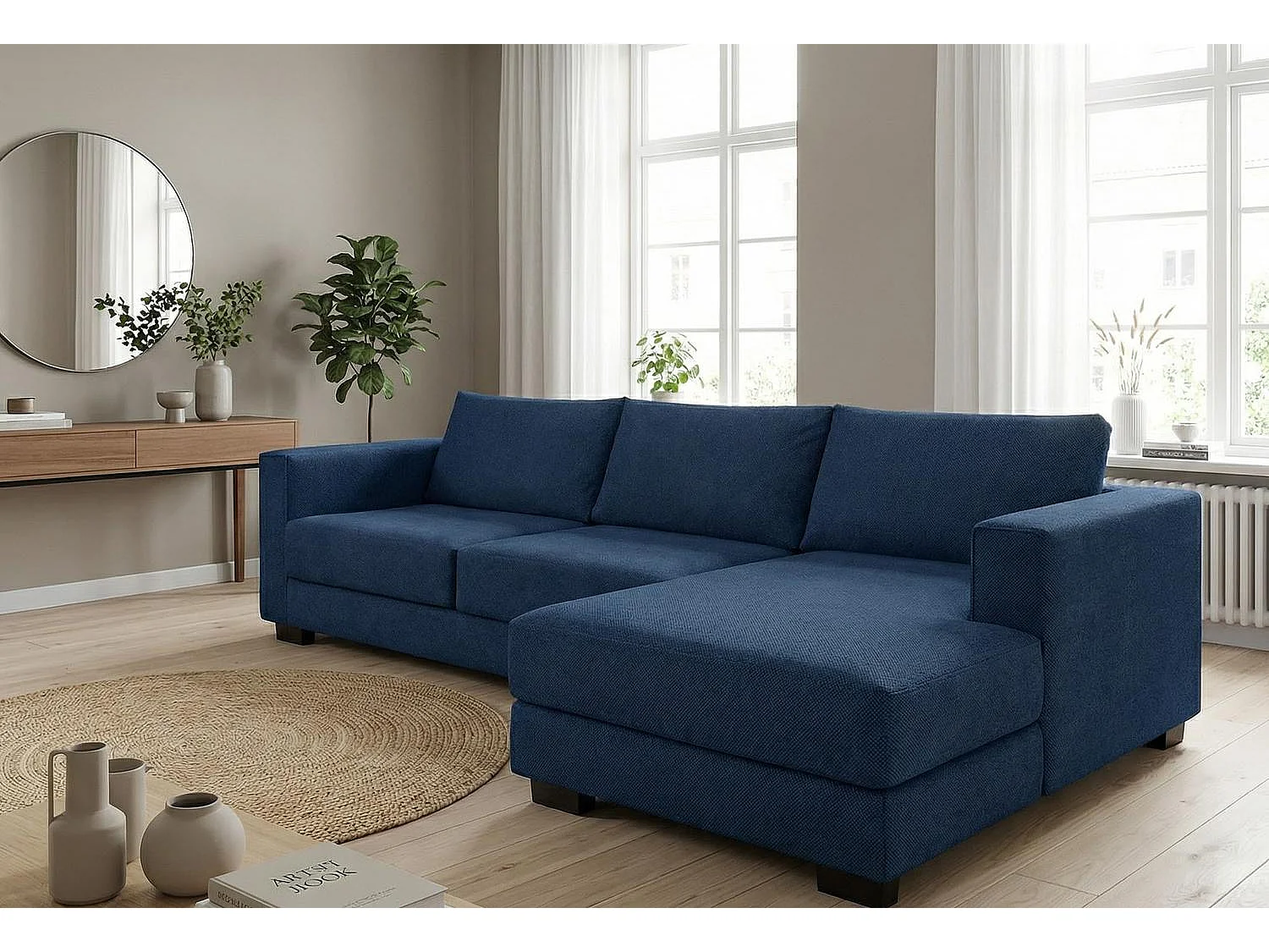 Kaizer Corner Sofa with Bubble Fabric Right Facing Dark Blue