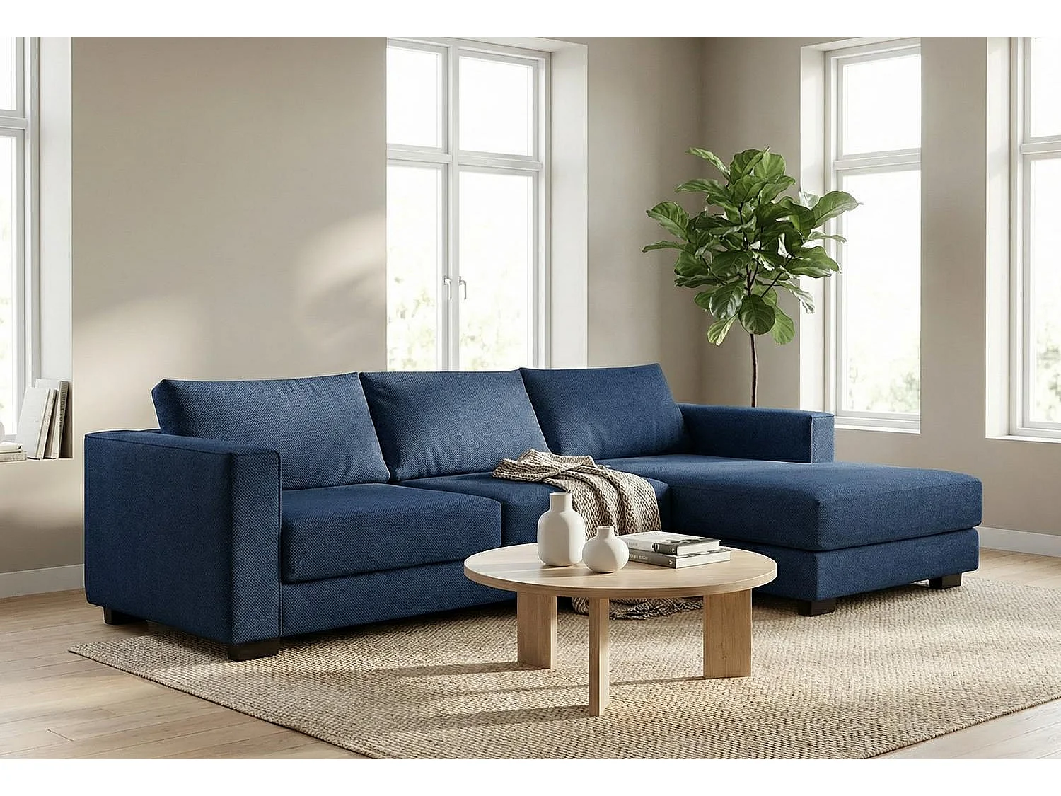 Kaizer Corner Sofa with Bubble Fabric Right Facing Dark Blue