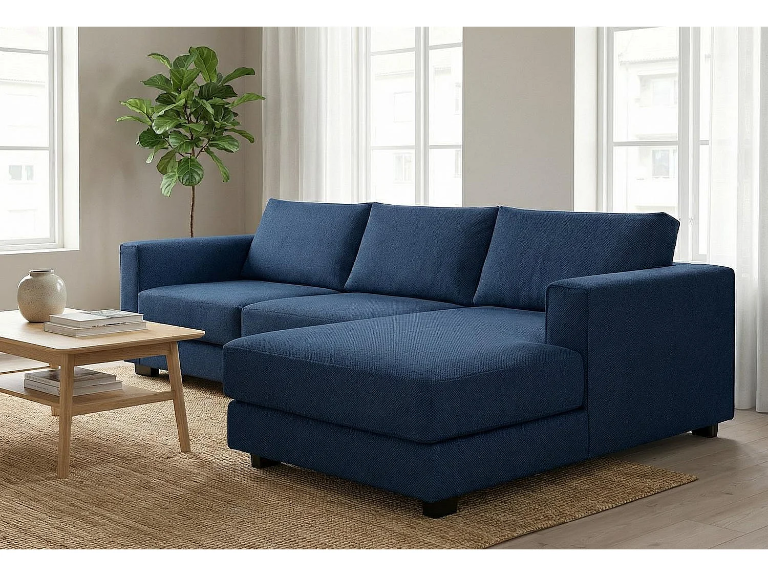 Kaizer Corner Sofa with Bubble Fabric Right Facing Dark Blue