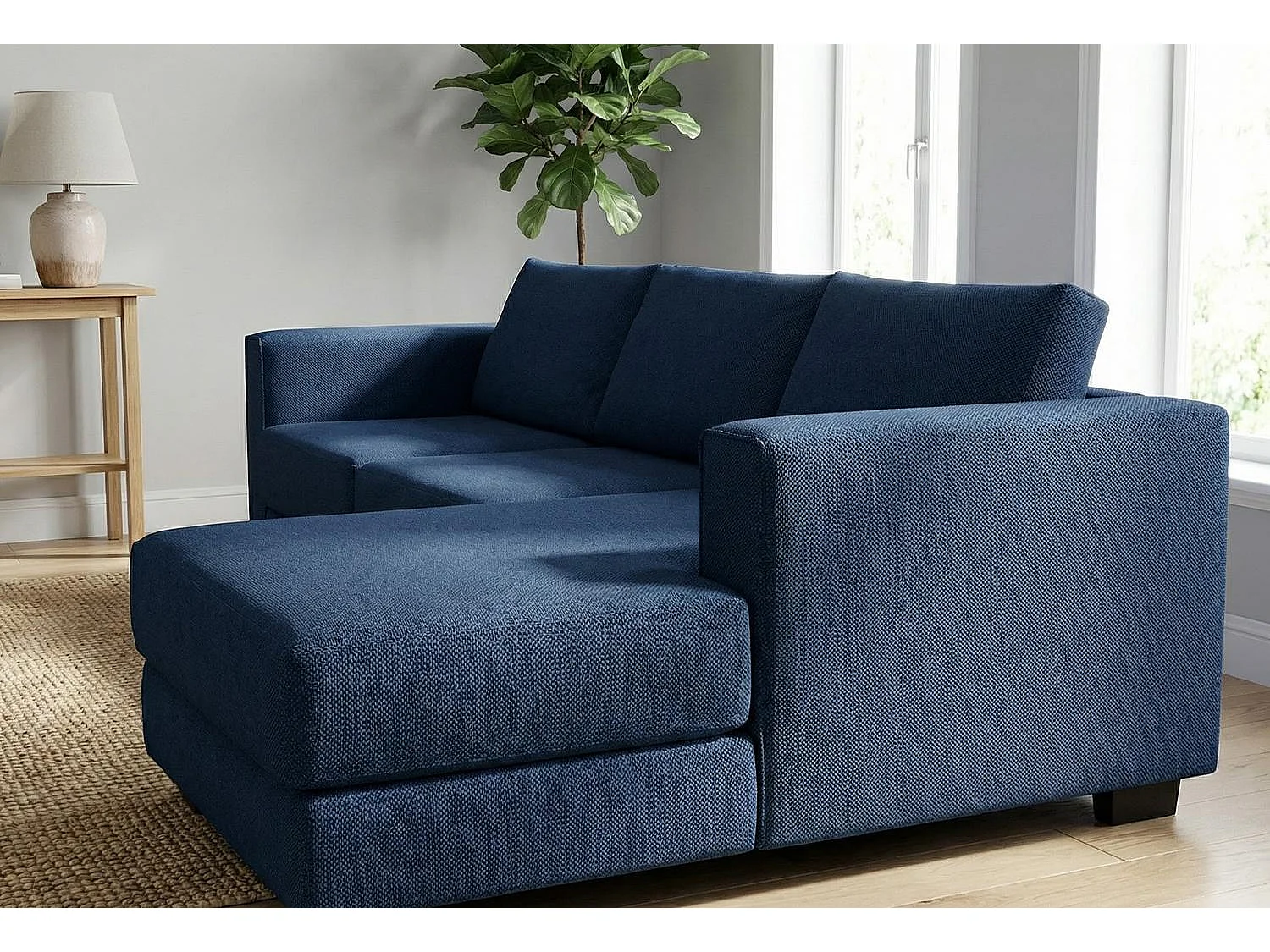 Kaizer Corner Sofa with Bubble Fabric Right Facing Dark Blue