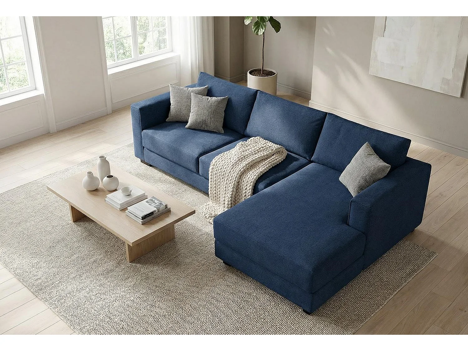 Kaizer Corner Sofa with Bubble Fabric Right Facing Dark Blue