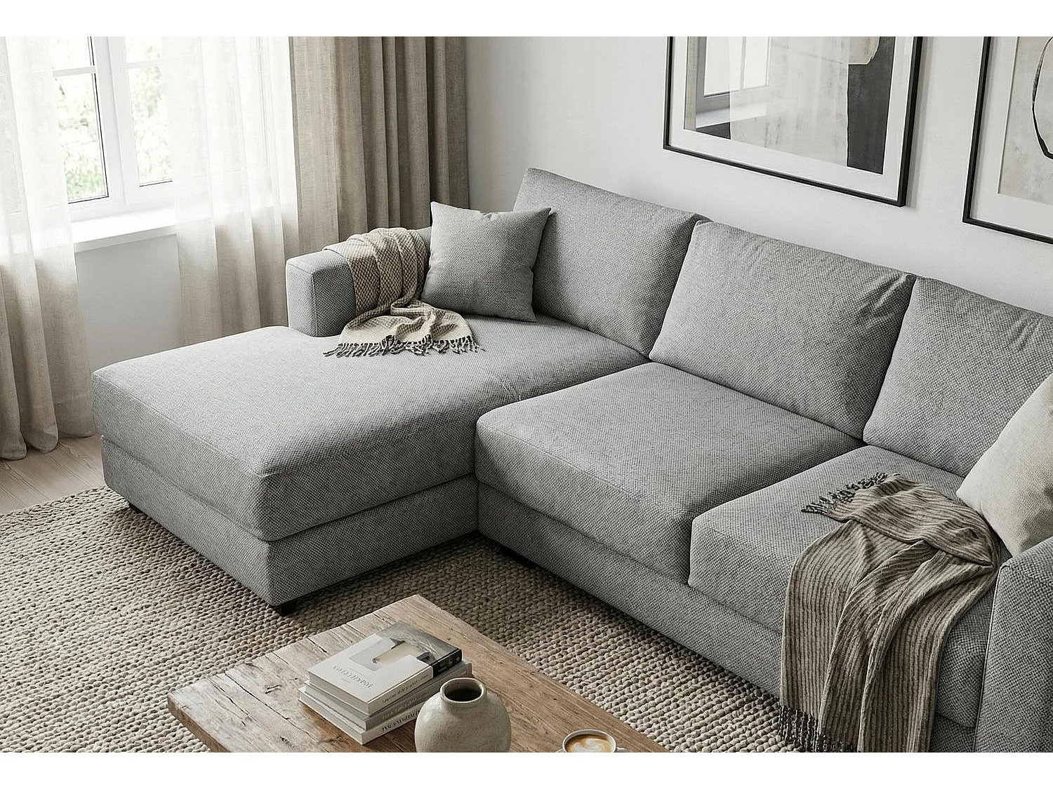 Kaizer Corner Sofa with Bubble Fabric Left Facing Grey
