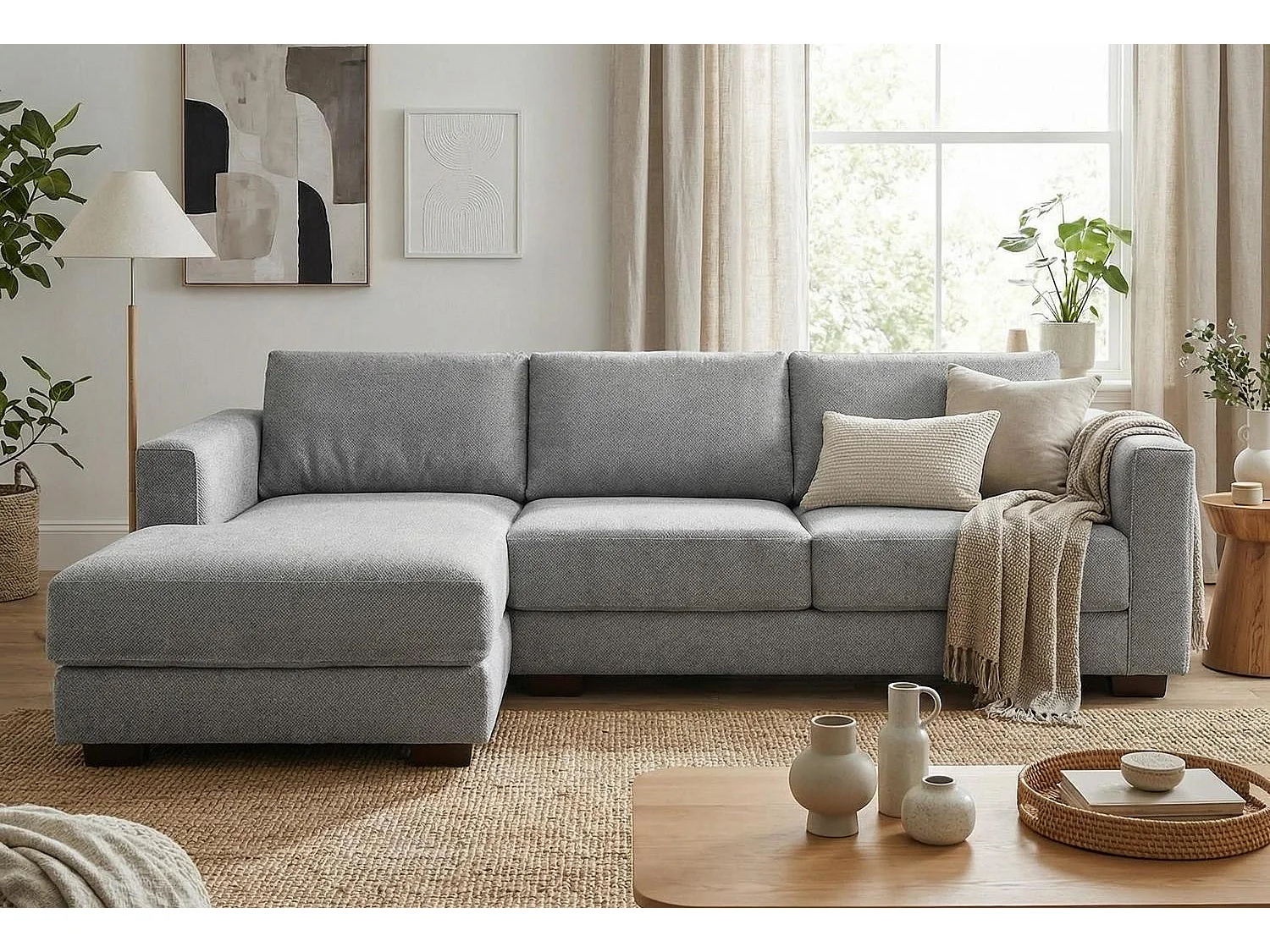 Kaizer Corner Sofa with Bubble Fabric Left Facing Grey