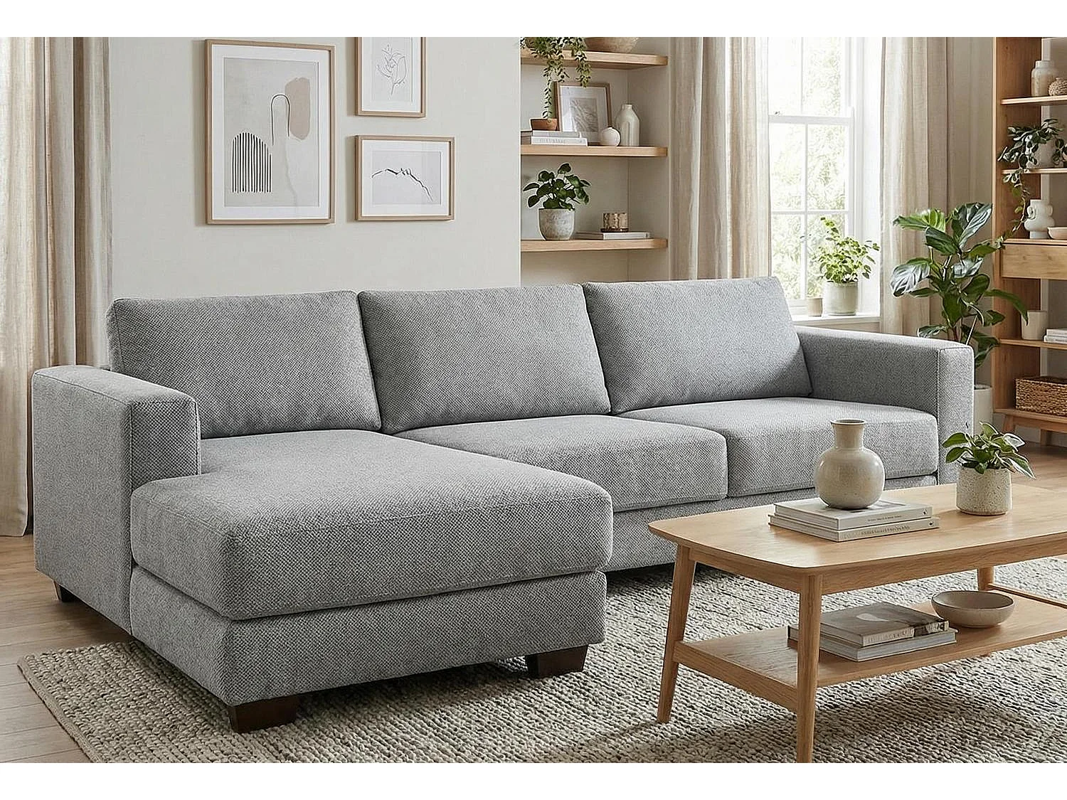 Kaizer Corner Sofa with Bubble Fabric Left Facing Grey