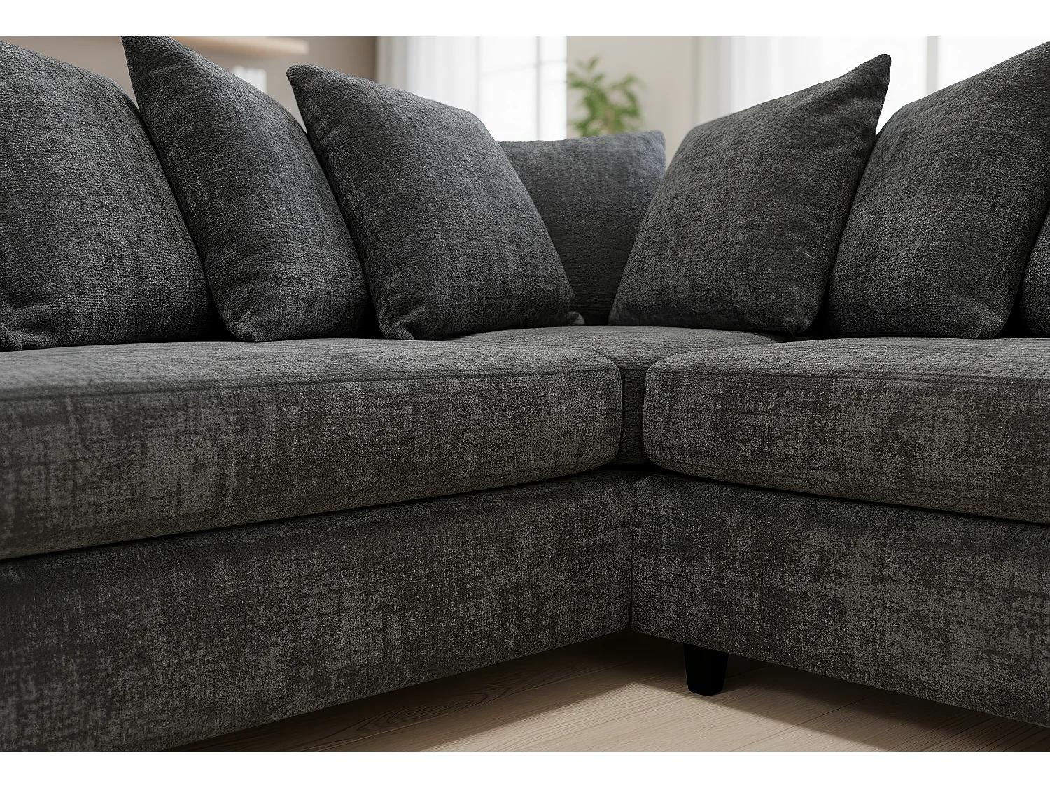 Ferguson Chenille Corner Sofa with Deep Seats and Angular Arms Available in Black
