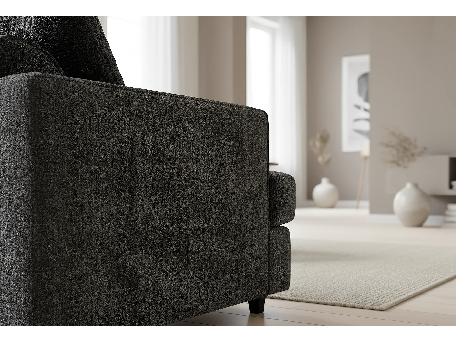 Ferguson Chenille Corner Sofa with Deep Seats and Angular Arms Available in Black