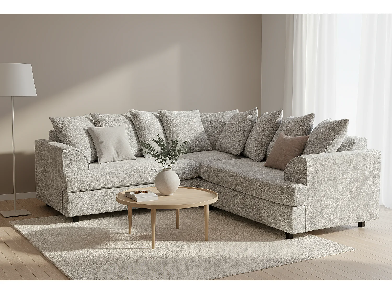 Ferguson Chenille Corner Sofa with Deep Seats and Angular Arms Available in Light Grey