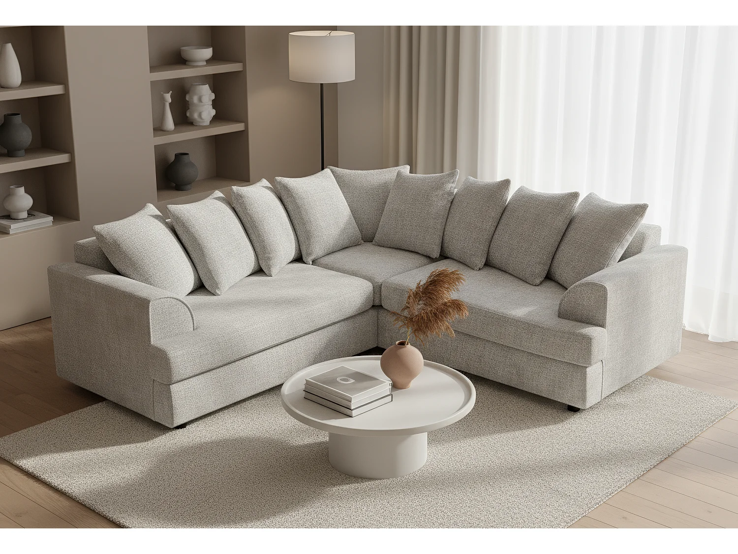 Ferguson Chenille Corner Sofa with Deep Seats and Angular Arms Available in Light Grey