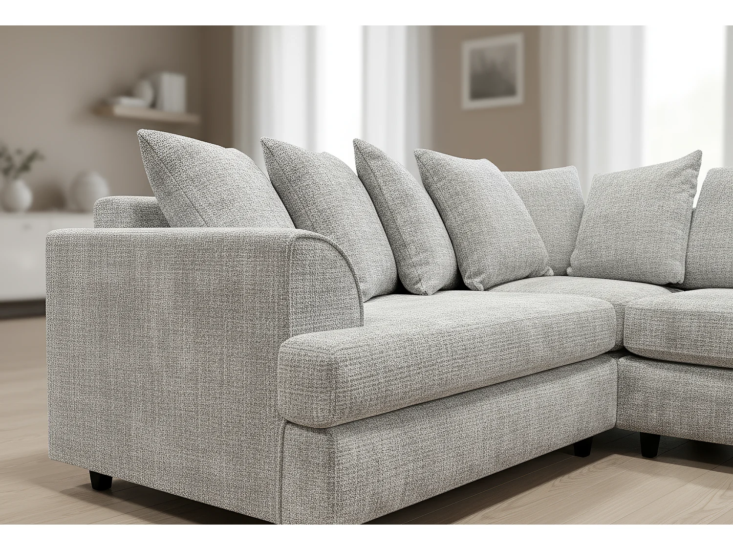 Ferguson Chenille Corner Sofa with Deep Seats and Angular Arms Available in Light Grey