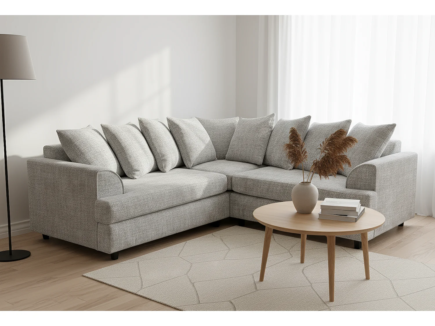 Ferguson Chenille Corner Sofa with Deep Seats and Angular Arms Available in Light Grey