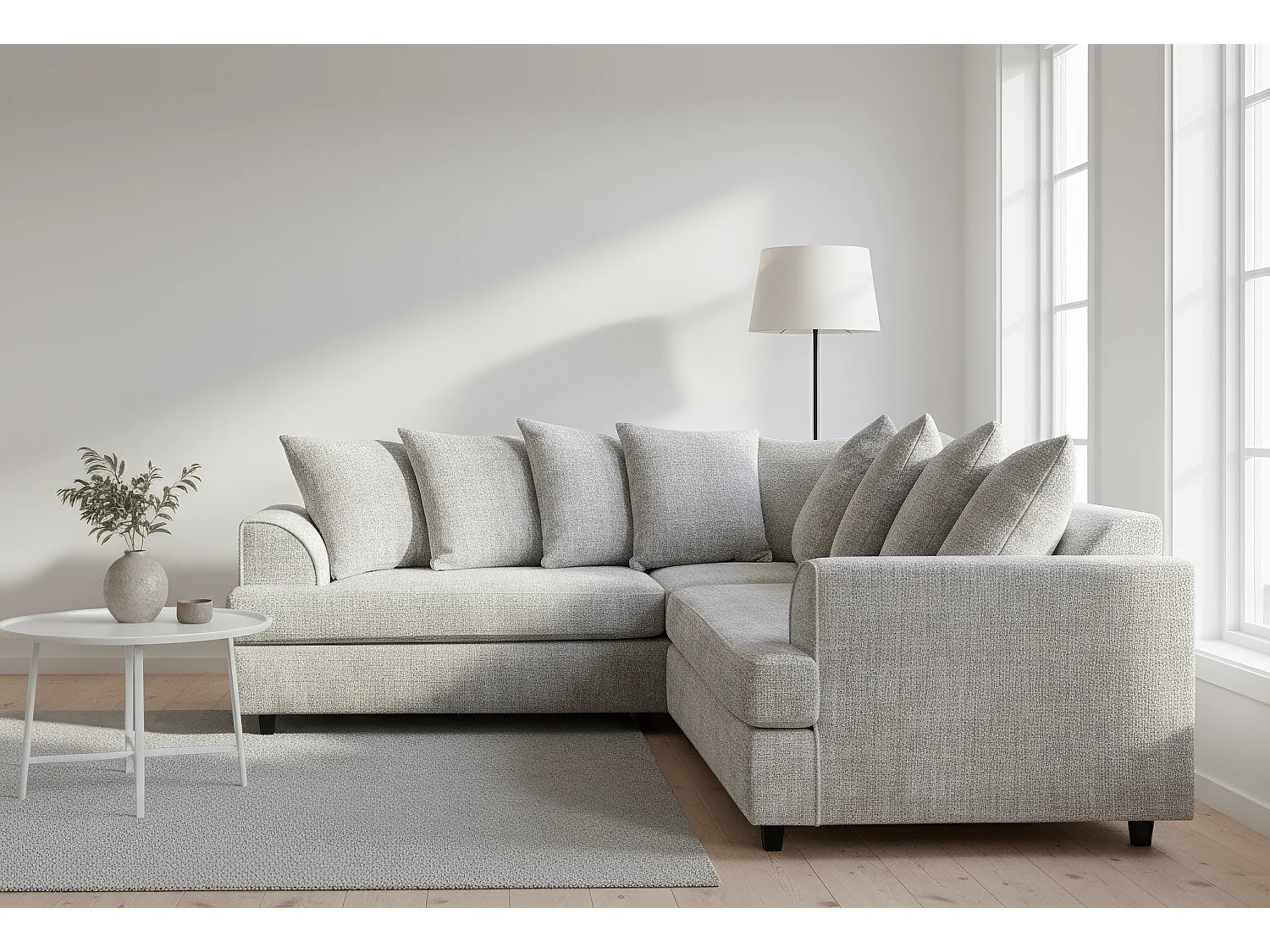 Ferguson Chenille Corner Sofa with Deep Seats and Angular Arms Available in Light Grey