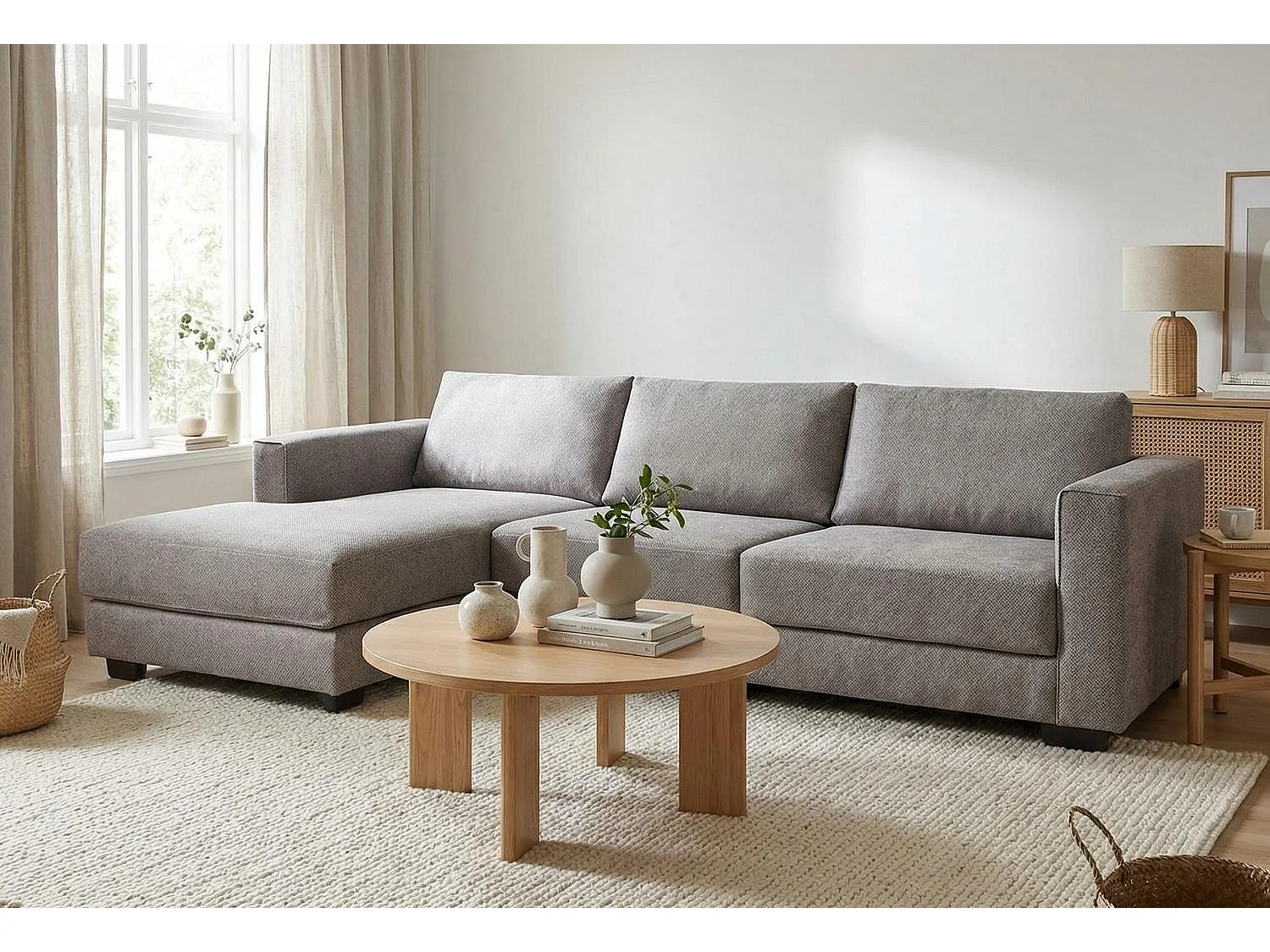 Kaizer Corner Sofa with Bubble Fabric Left Facing Taupe