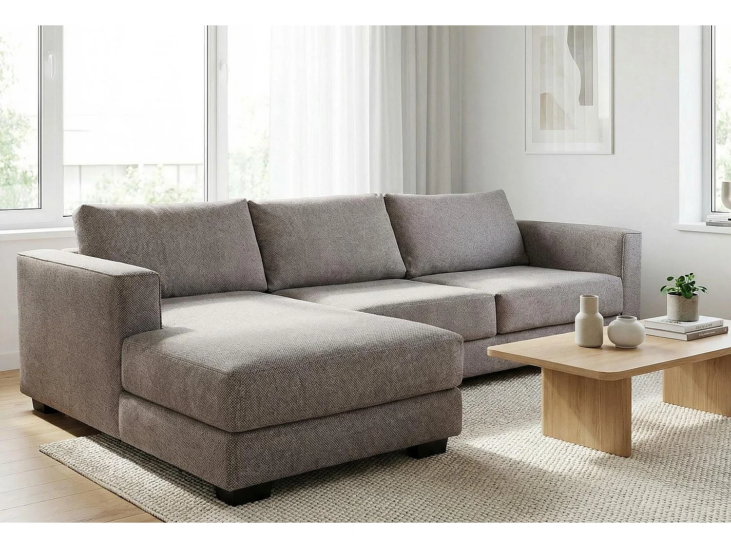 Kaizer Corner Sofa with Bubble Fabric Left Facing Taupe