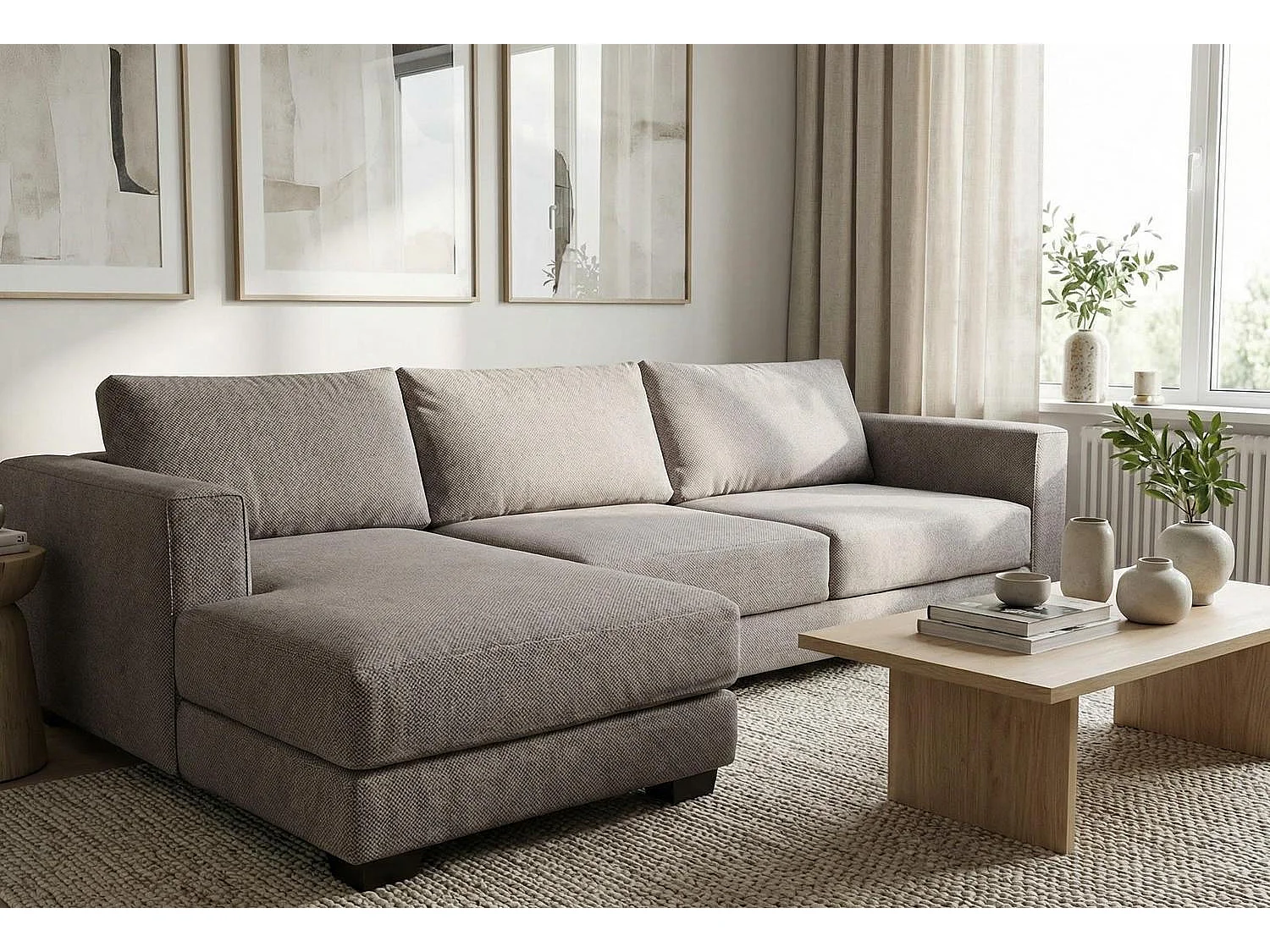 Kaizer Corner Sofa with Bubble Fabric Left Facing Taupe