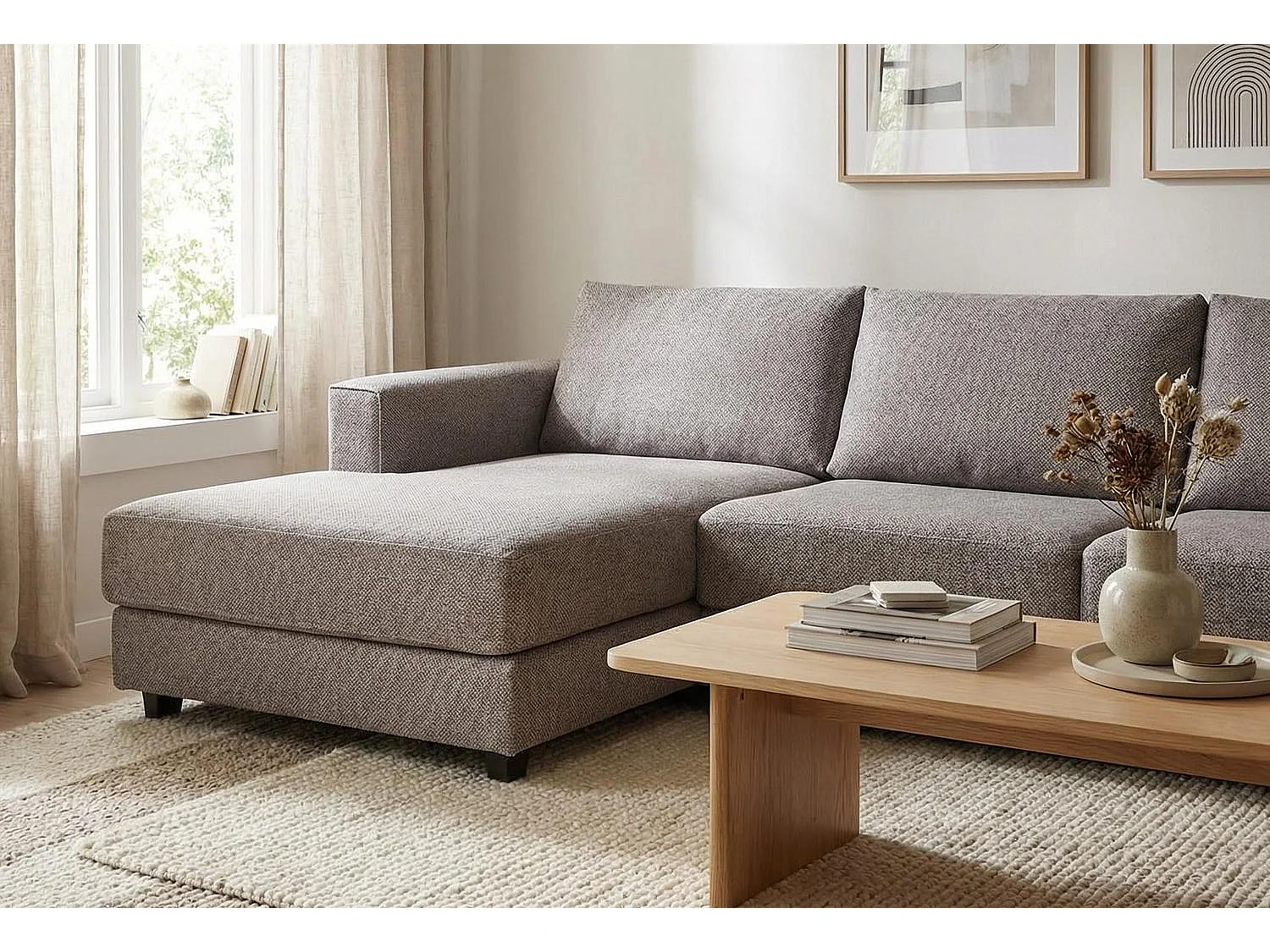 Kaizer Corner Sofa with Bubble Fabric Left Facing Taupe