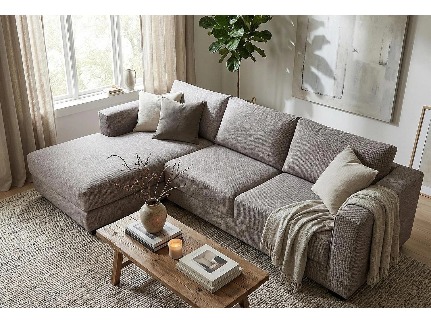 Kaizer Corner Sofa with Bubble Fabric Left Facing Taupe