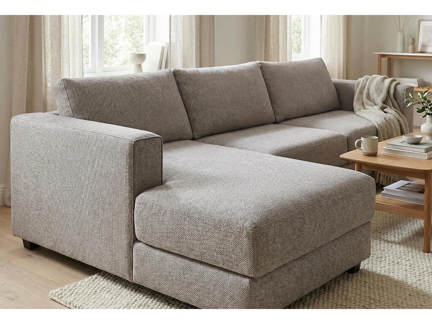 Kaizer Corner Sofa with Bubble Fabric Left Facing Taupe