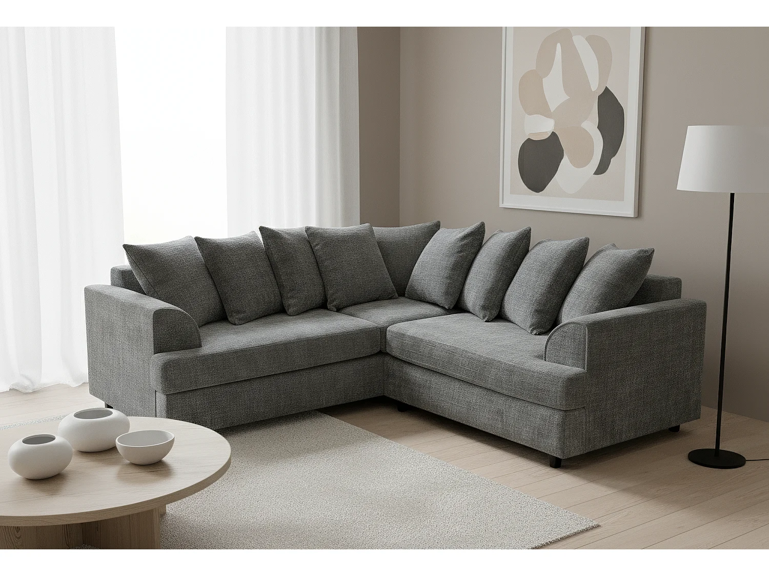 Ferguson Chenille Corner Sofa with Deep Seats and Angular Arms Available in Dark Grey