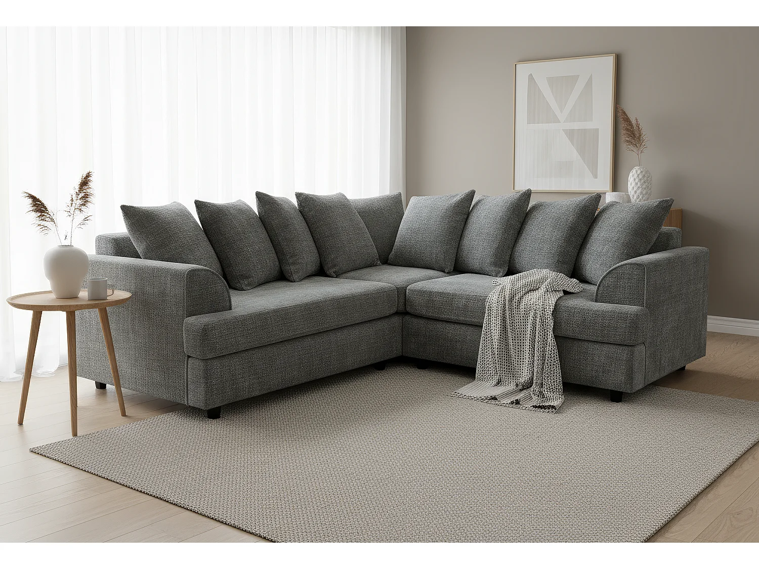 Ferguson Chenille Corner Sofa with Deep Seats and Angular Arms Available in Dark Grey