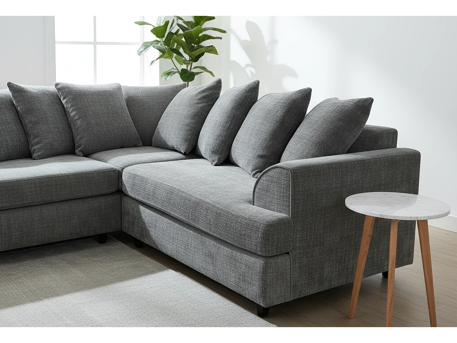 Ferguson Chenille Corner Sofa with Deep Seats and Angular Arms Available in Dark Grey