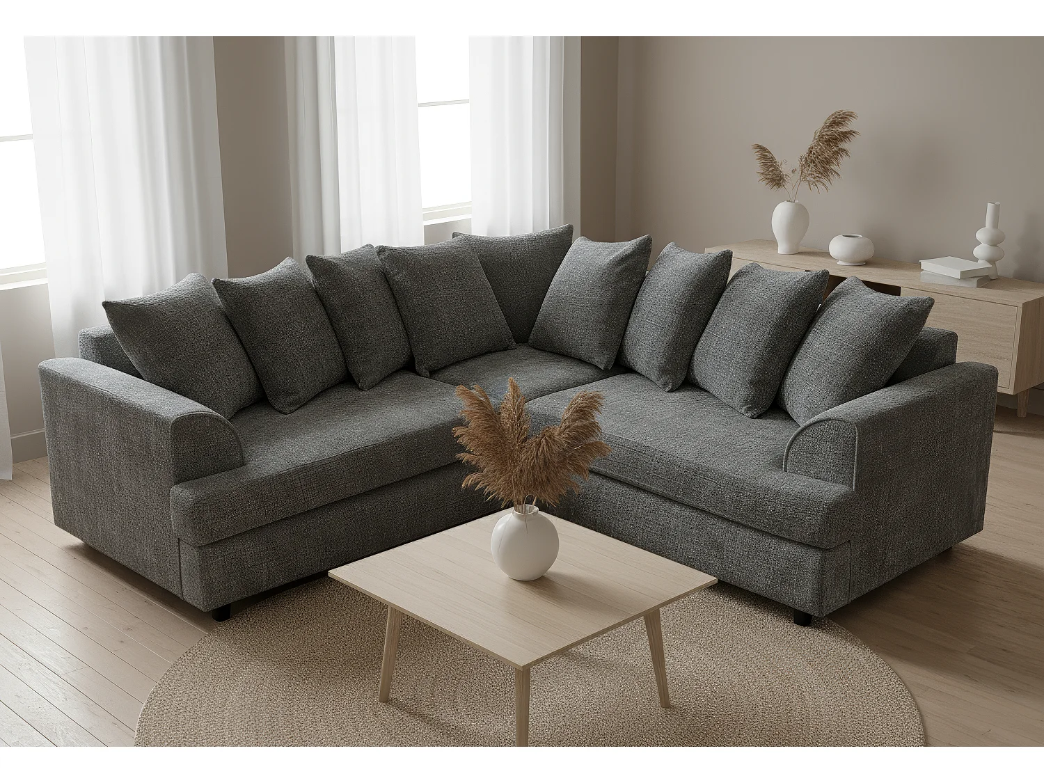 Ferguson Chenille Corner Sofa with Deep Seats and Angular Arms Available in Dark Grey