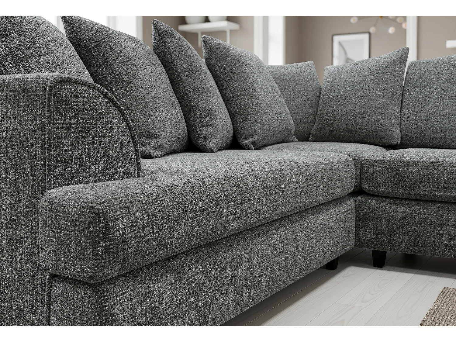 Ferguson Chenille Corner Sofa with Deep Seats and Angular Arms Available in Dark Grey