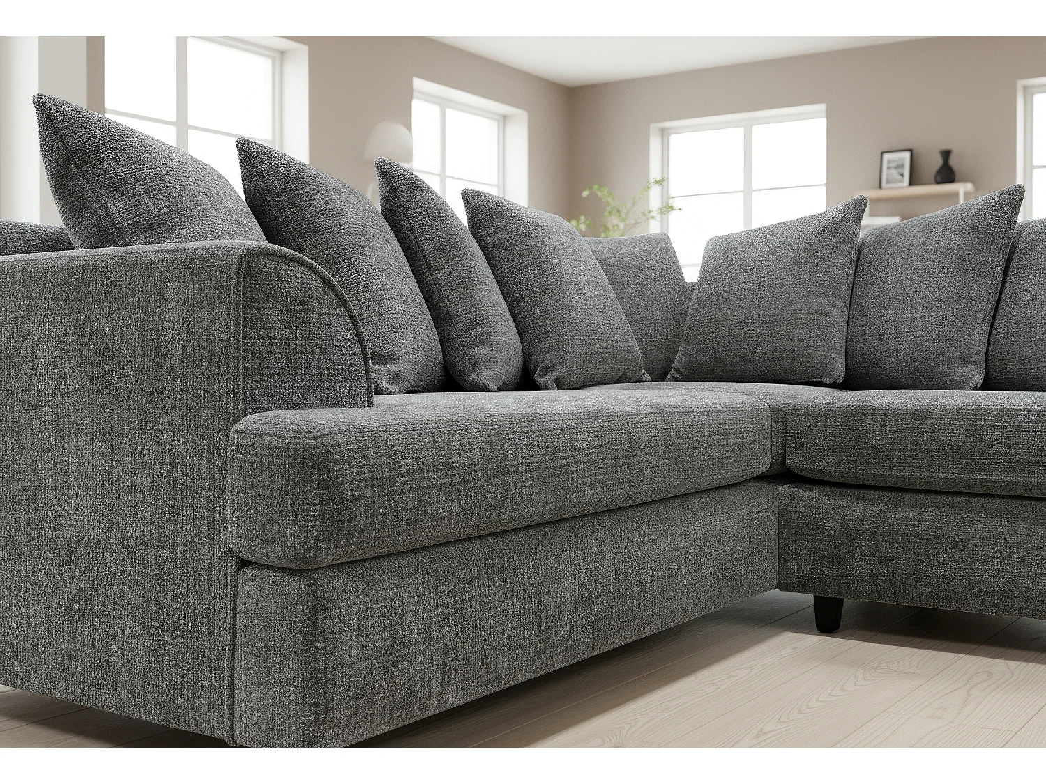 Ferguson Chenille Corner Sofa with Deep Seats and Angular Arms Available in Dark Grey
