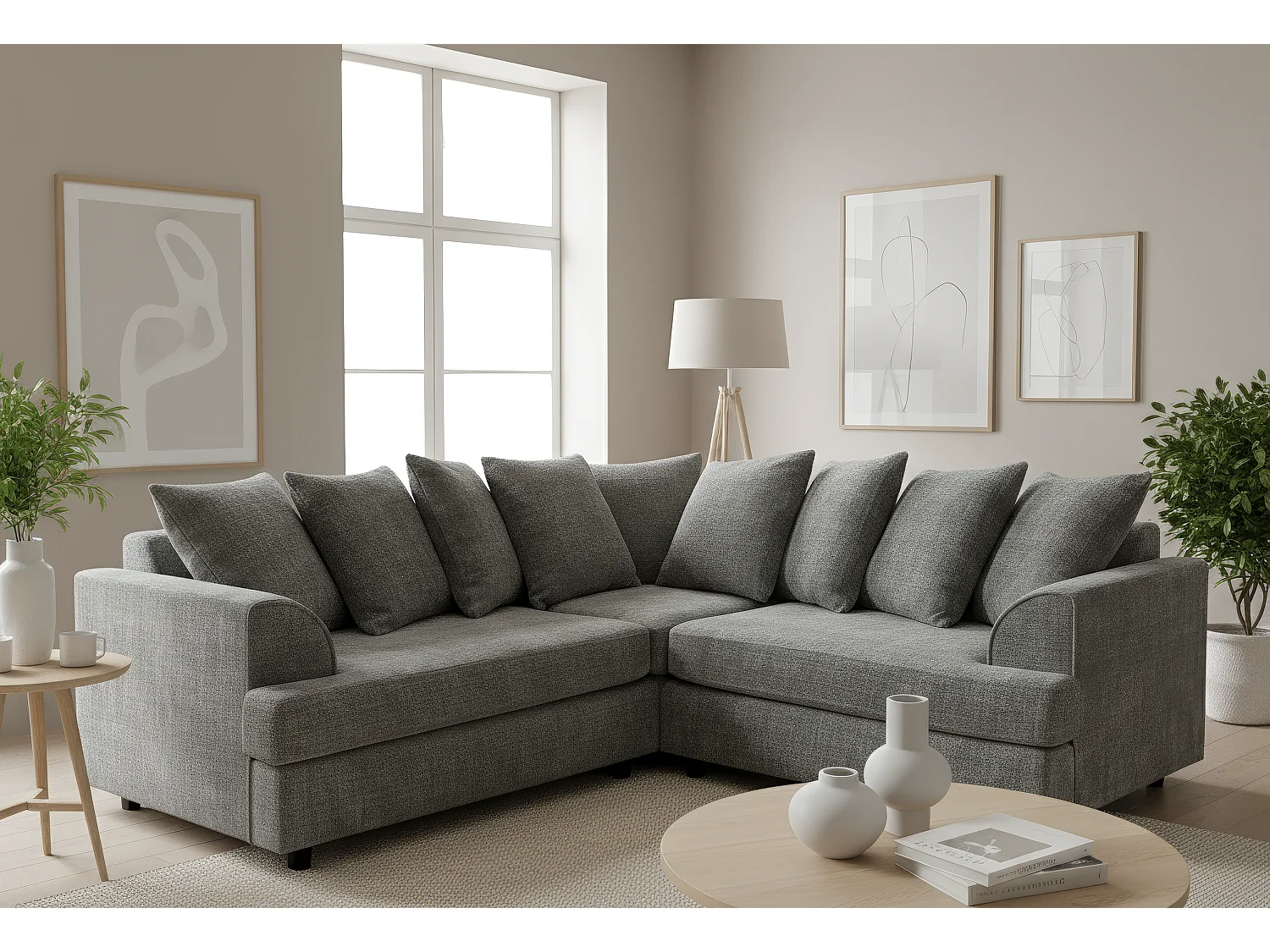 Ferguson Chenille Corner Sofa with Deep Seats and Angular Arms Available in Dark Grey