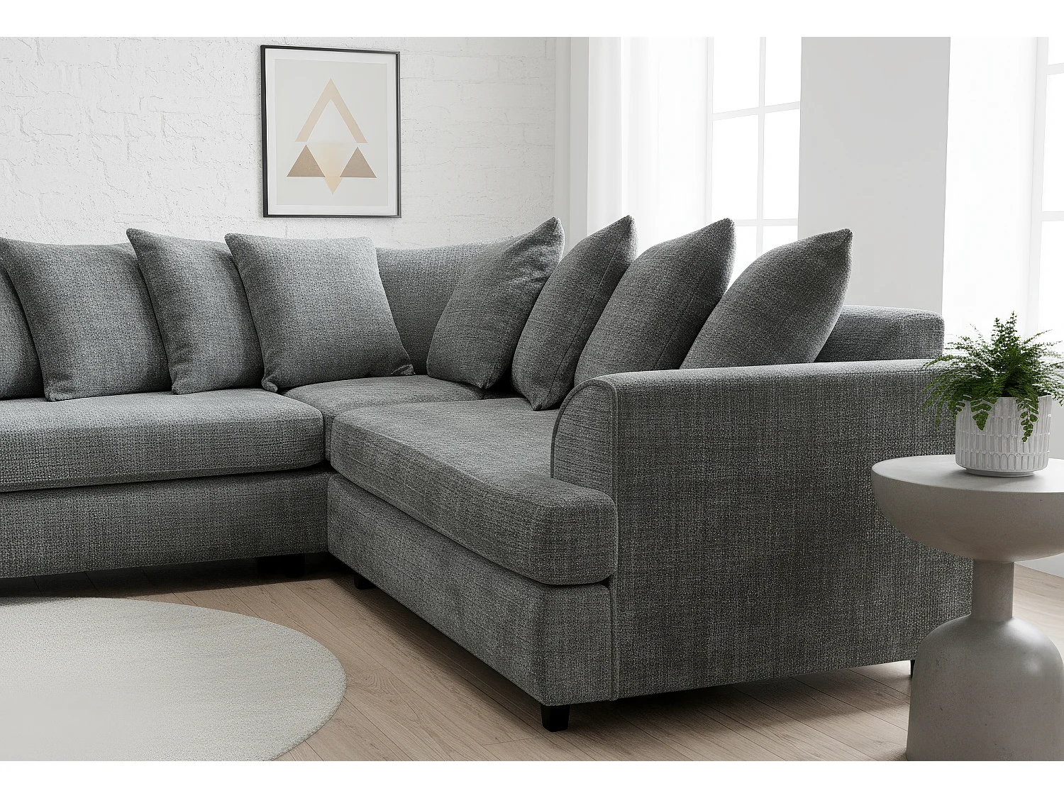 Ferguson Chenille Corner Sofa with Deep Seats and Angular Arms Available in Dark Grey