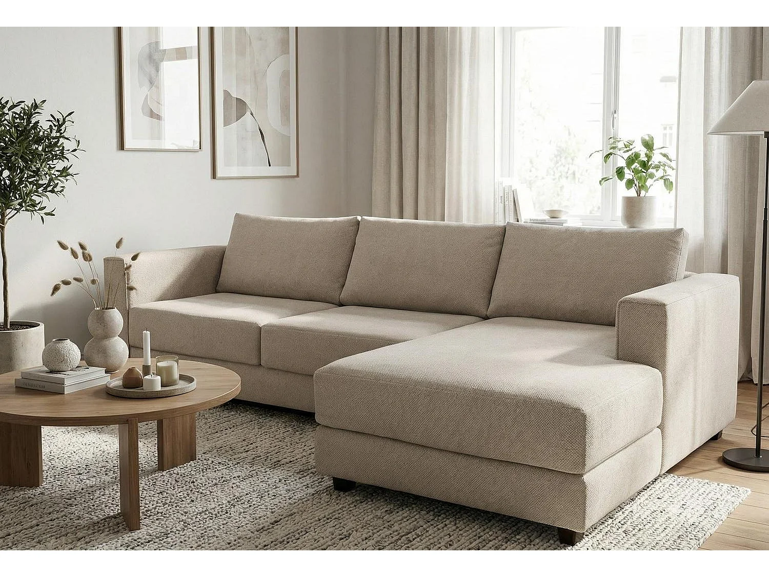 Kaizer Corner Sofa with Bubble Fabric Right Facing Light Brown